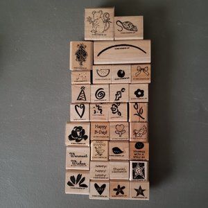 31 Miscellanous Stampin' Up Wood mount Rubber Stamps - Used